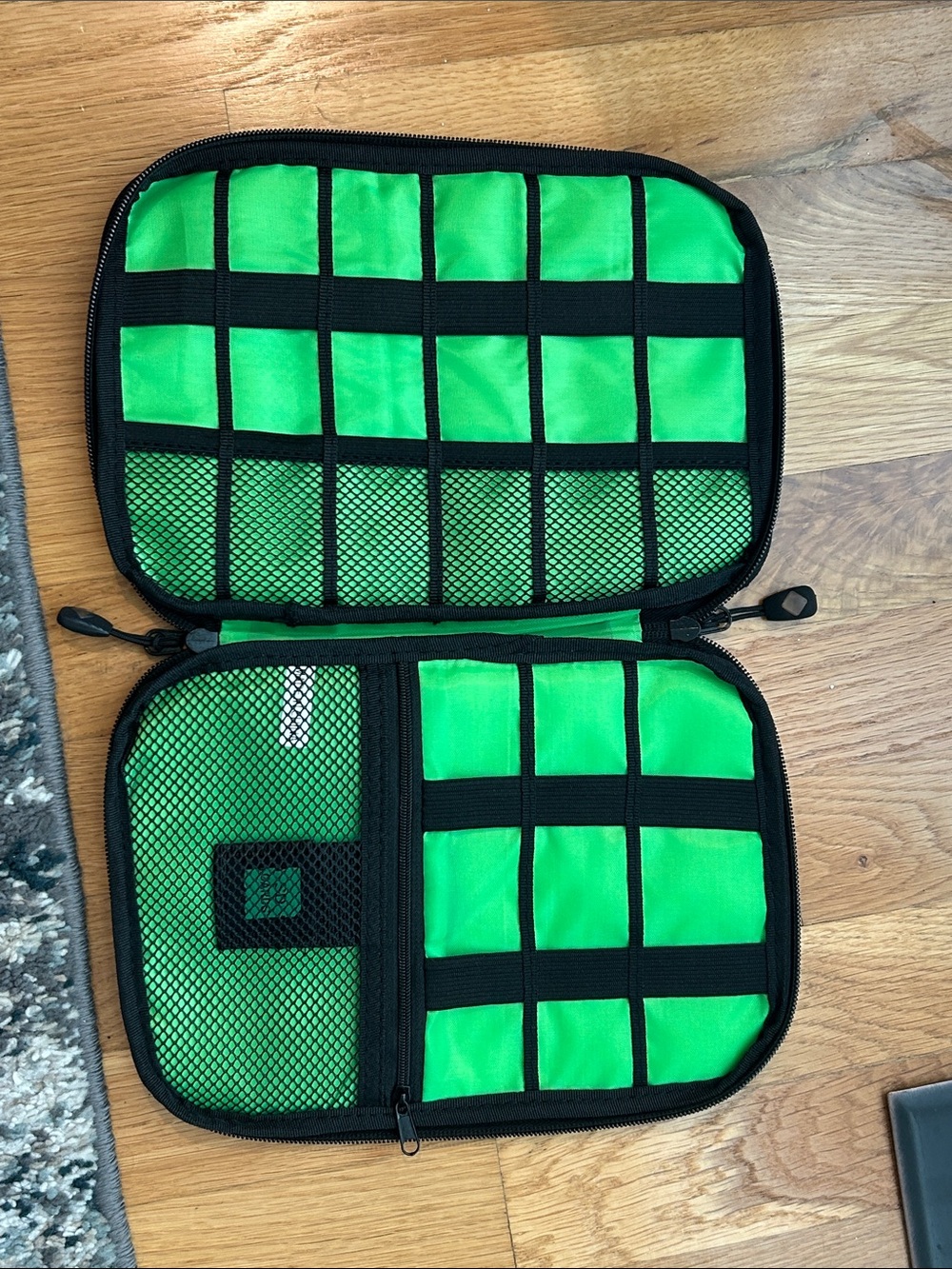 Green Nylon Grid Organizer Pouch